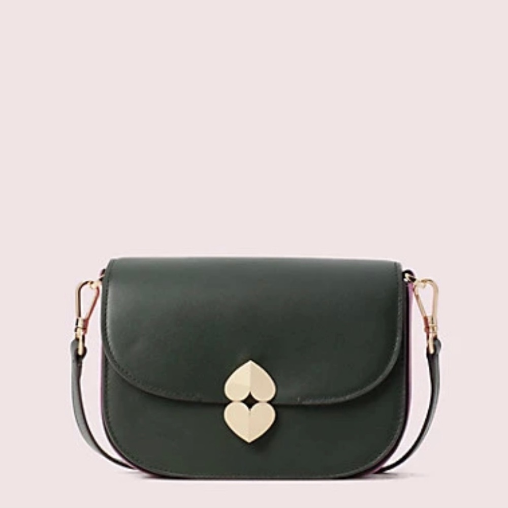NWOT Kate Spade Lula Italian Leather Small Saddle Bag/Crossbody Deep Evergreen